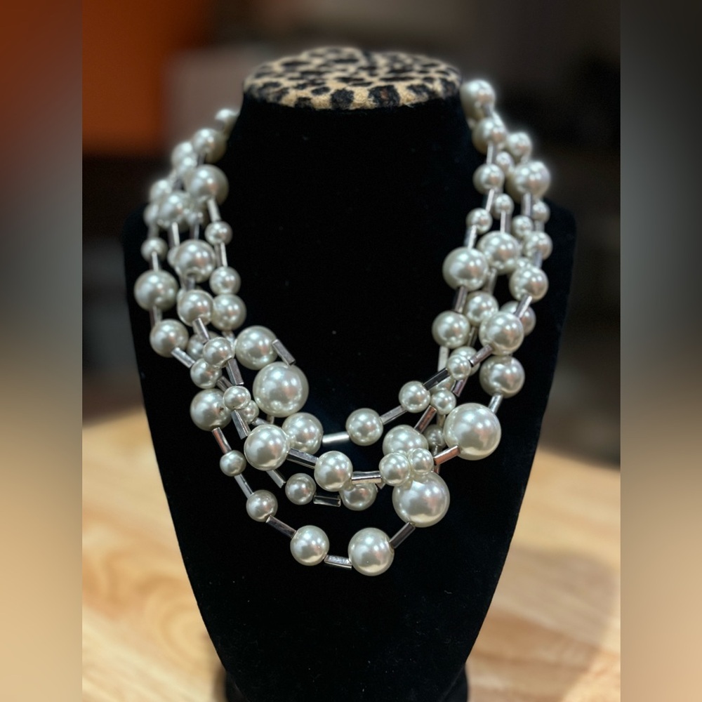 Faux Pearls Four Strand Statement Necklace